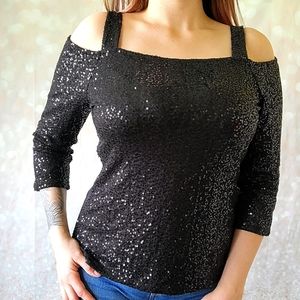 INC Sequined Cold-Shoulder Top